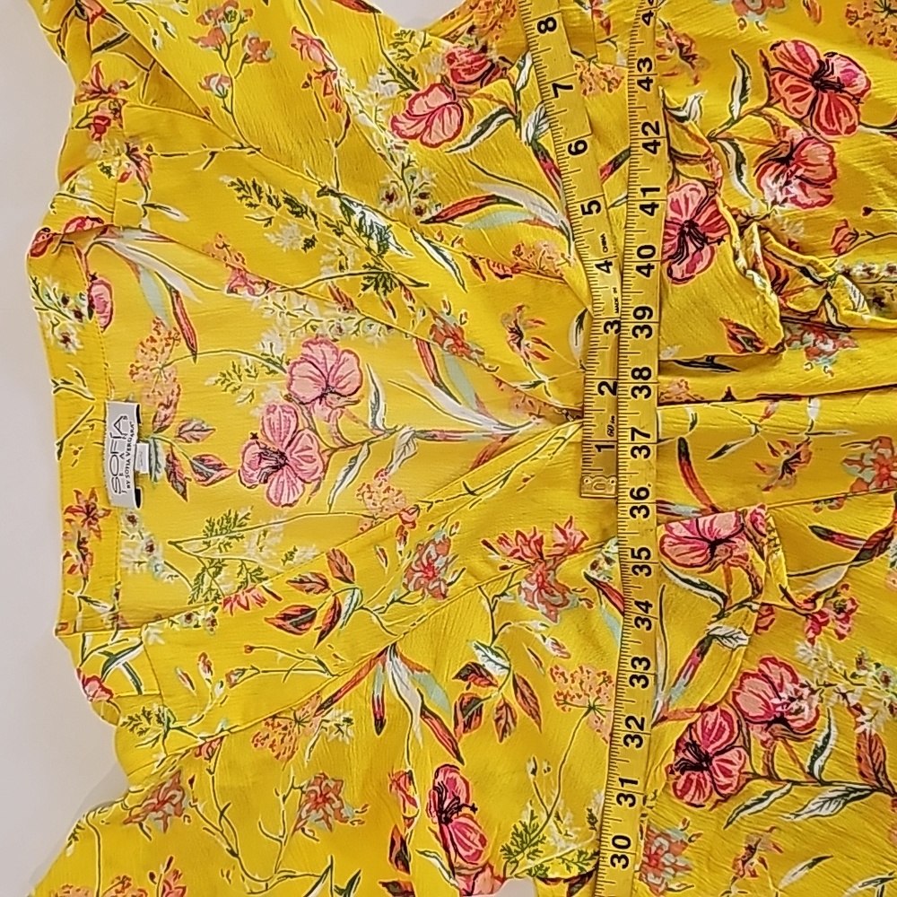 Sofia Womens Yellow Maxi Dress  Floral Short Sleeve Ruffle Size S - Picture 12 of 12